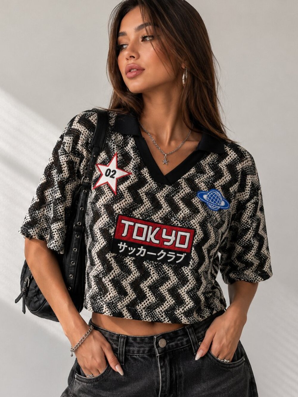 Wild Fable Tokyo Soccer Club Mesh Jersey Top Black White Graphic Size S NWT